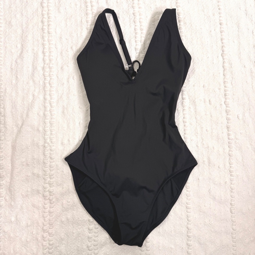 TA3 Womens Black Lace Up Front High Neck One Piece Swimsuit Monokini Size M